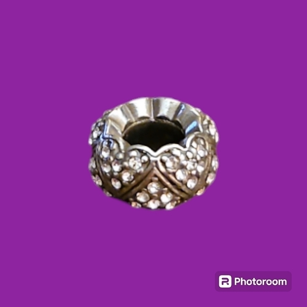 BRIGHTON Silver Plated Crystal Paved Hearts Spacer Charm Bead